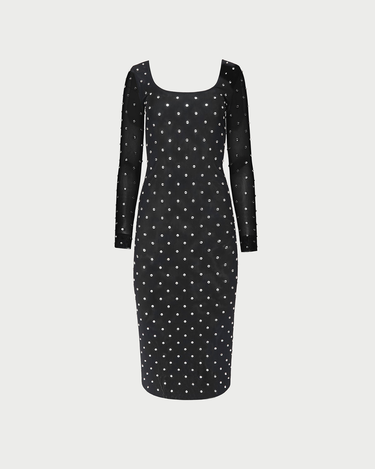 Nuri Mesh Dress in black nylon mesh with crystal accents all over.