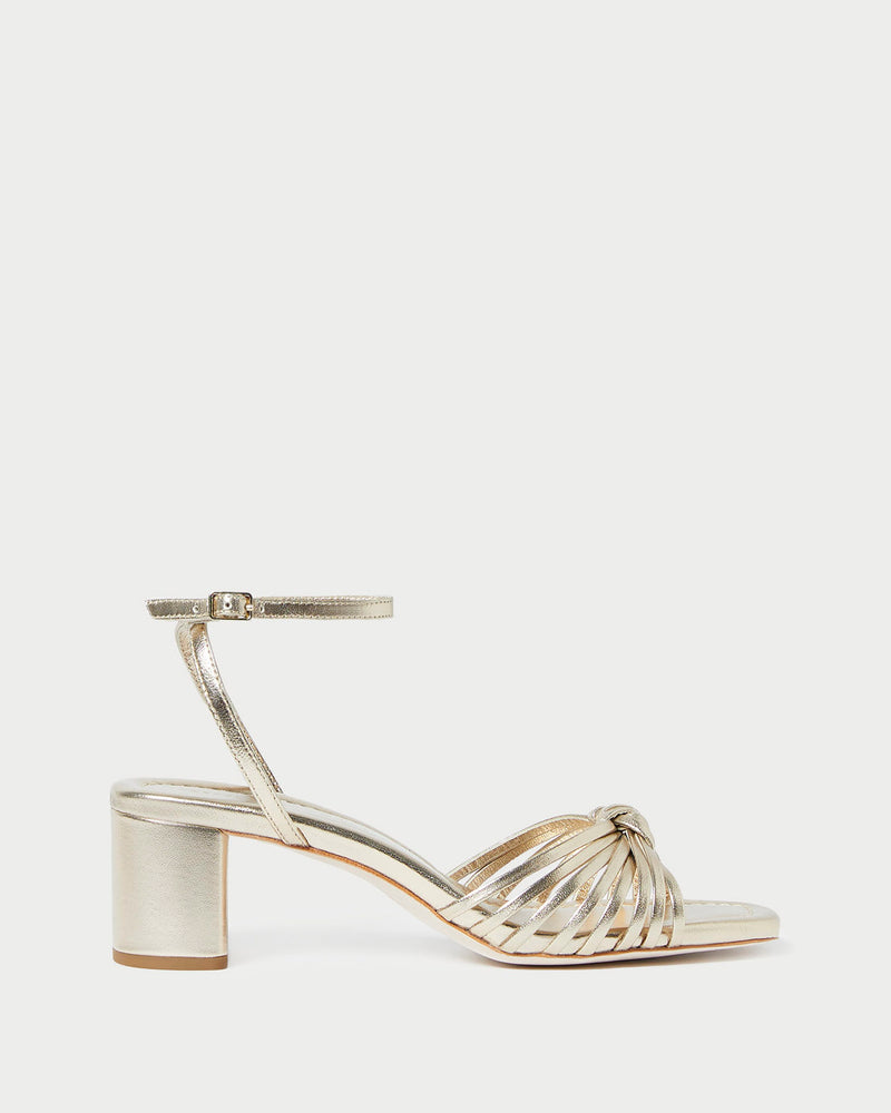 Olivia Champagne Knot Mid-Heel in metallic champagne nappa leather