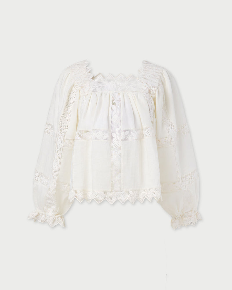 Pauline Embroidered Lace Blouse in cream cotton.