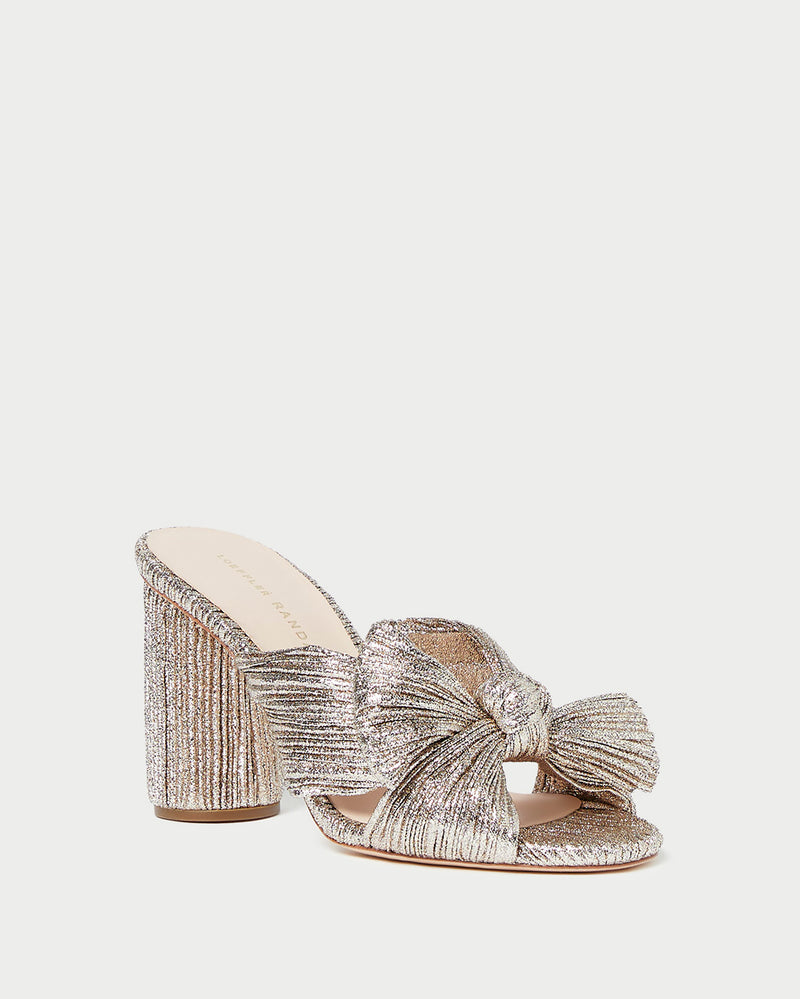 Penny Champagne Pleated Bow Heel in champagne Italian lamé