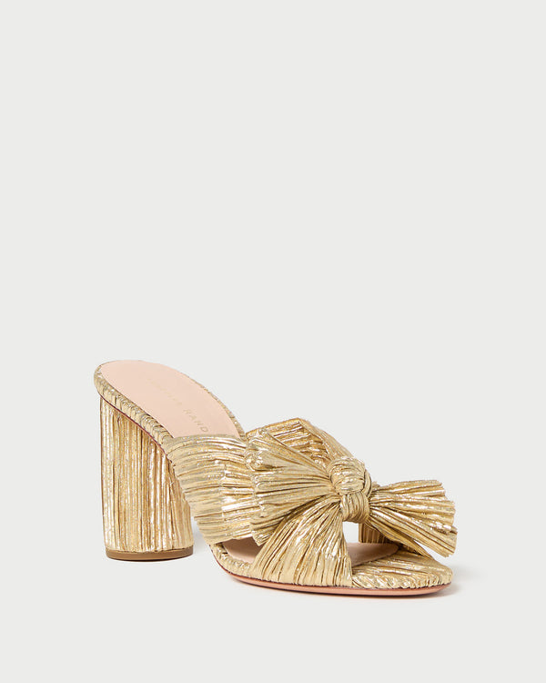 Penny Gold Pleated Bow Heel in gold lamé
