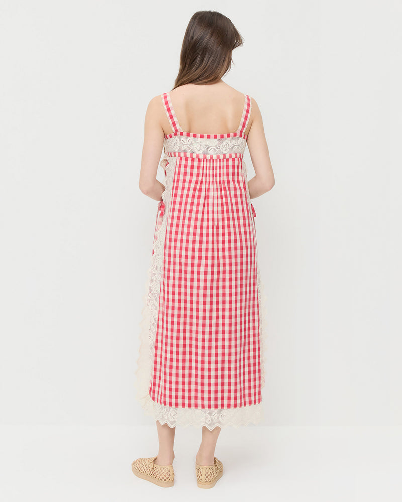 Poppy Lace Trim Dress in red gingham cotton and Rita Natural Mary Jane.