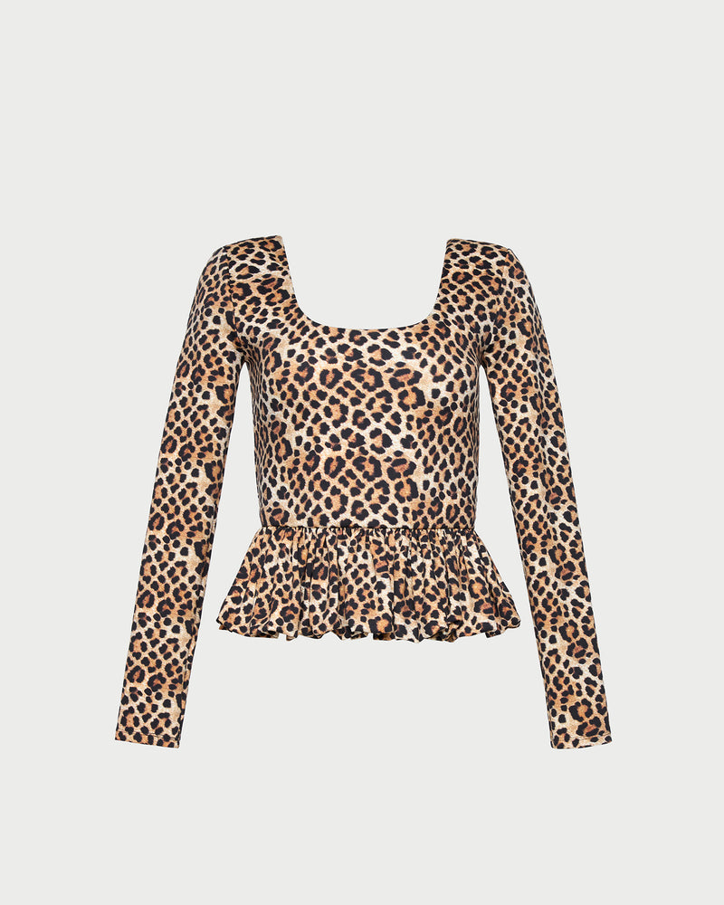 Posie Peplum Top in leopard print jersey material.