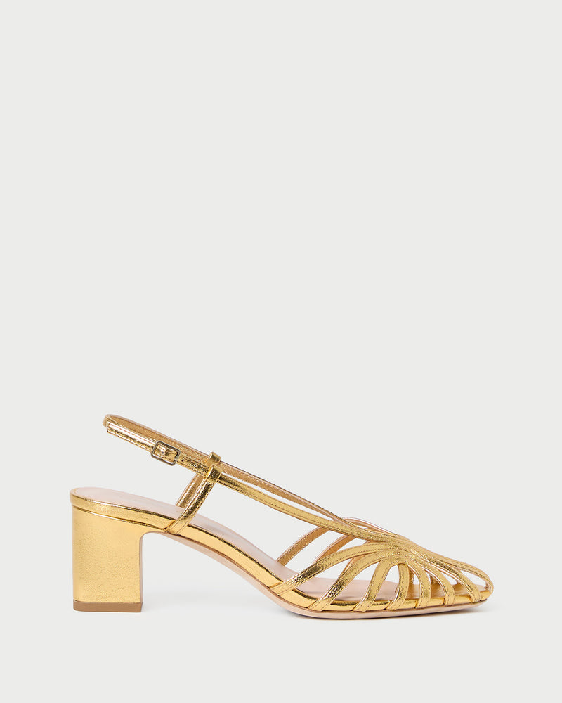 Priscilla Gold Lattice Heeled Sandal