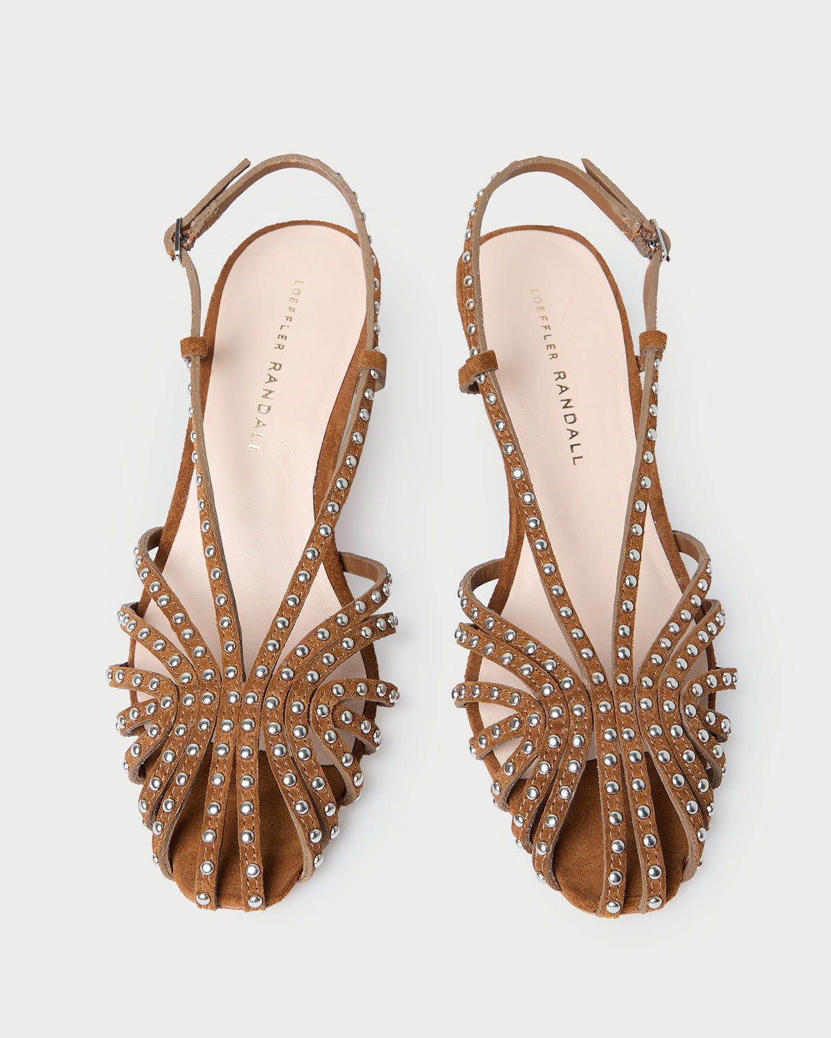 Priscilla Cacao/Silver Suede Heeled Sandal in cacao brown suede and silver studs.