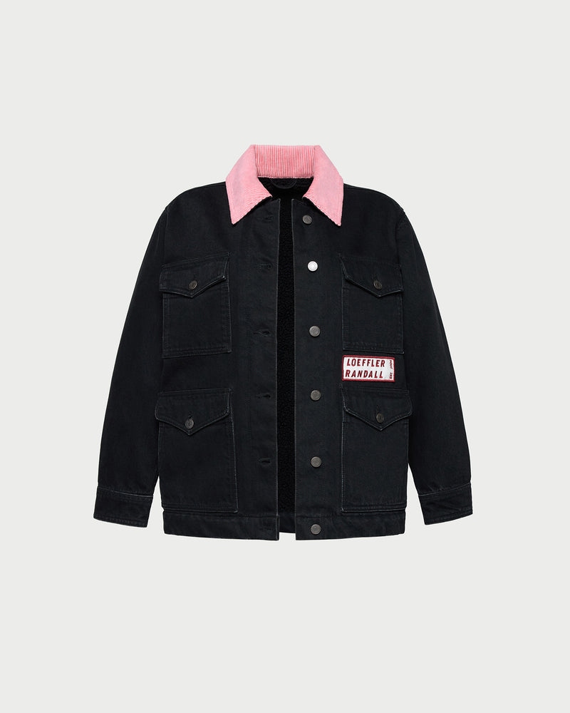 Quincy Jacket in black denim and pink corduroy.