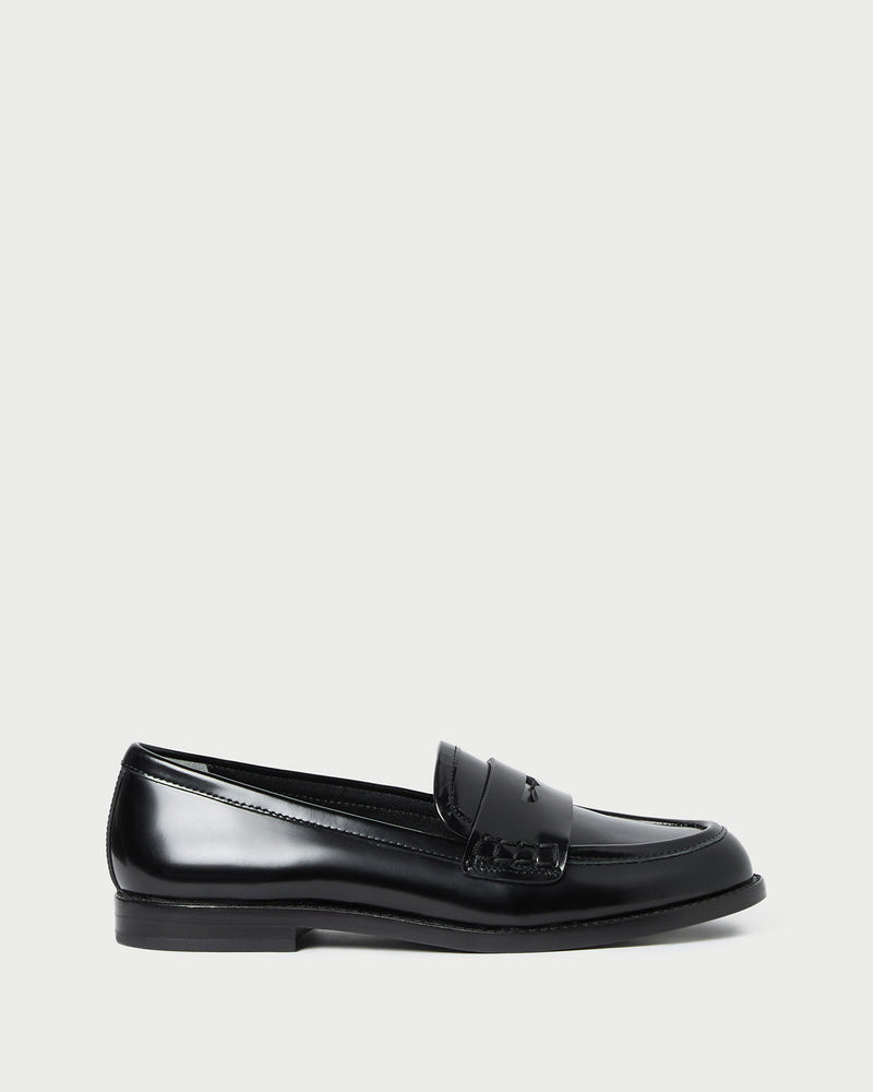 Rachel Black Leather Loafer in black leather.