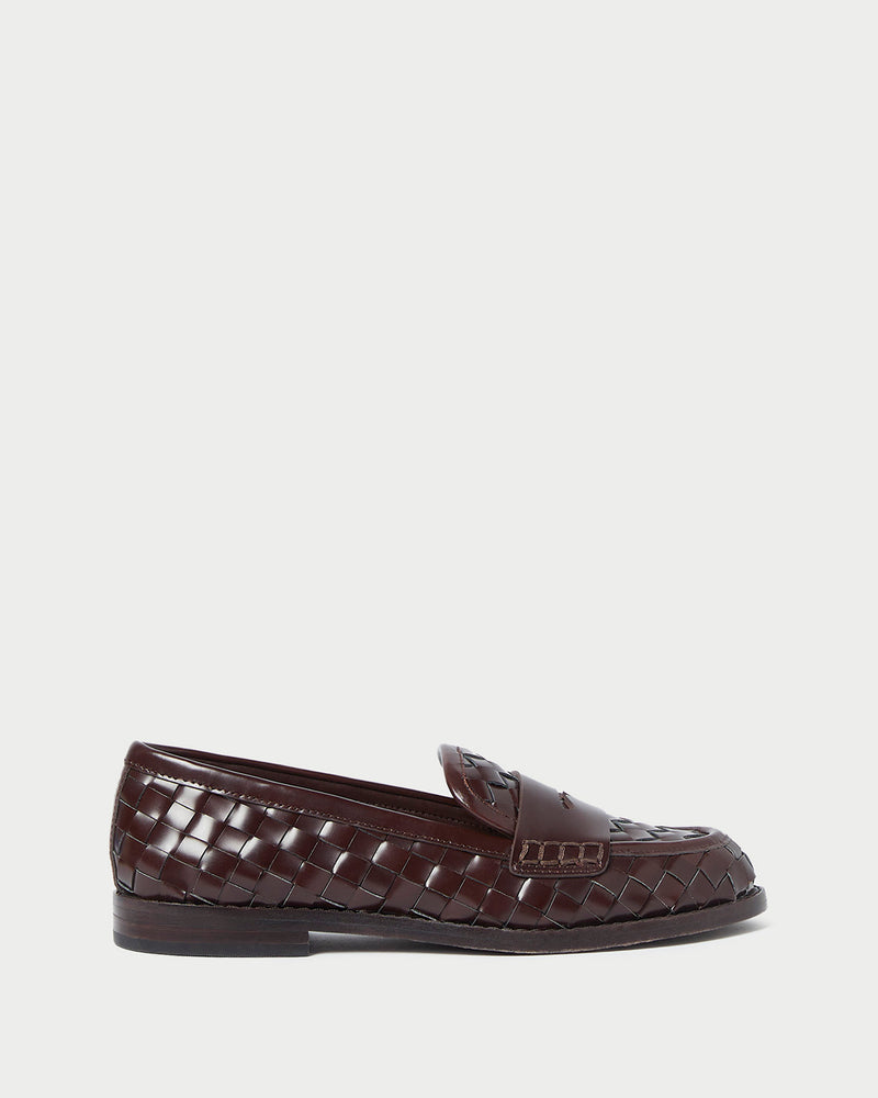 Rachel Espresso Woven Leather Loafer in espresso brown woven leather.