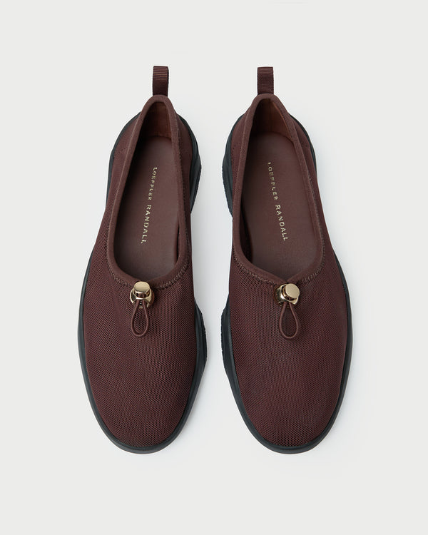 Raina Dark Brown Mesh Flat in dark brown mesh.