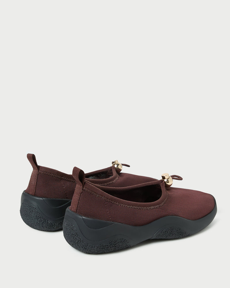 Raina Dark Brown Mesh Flat in dark brown mesh.