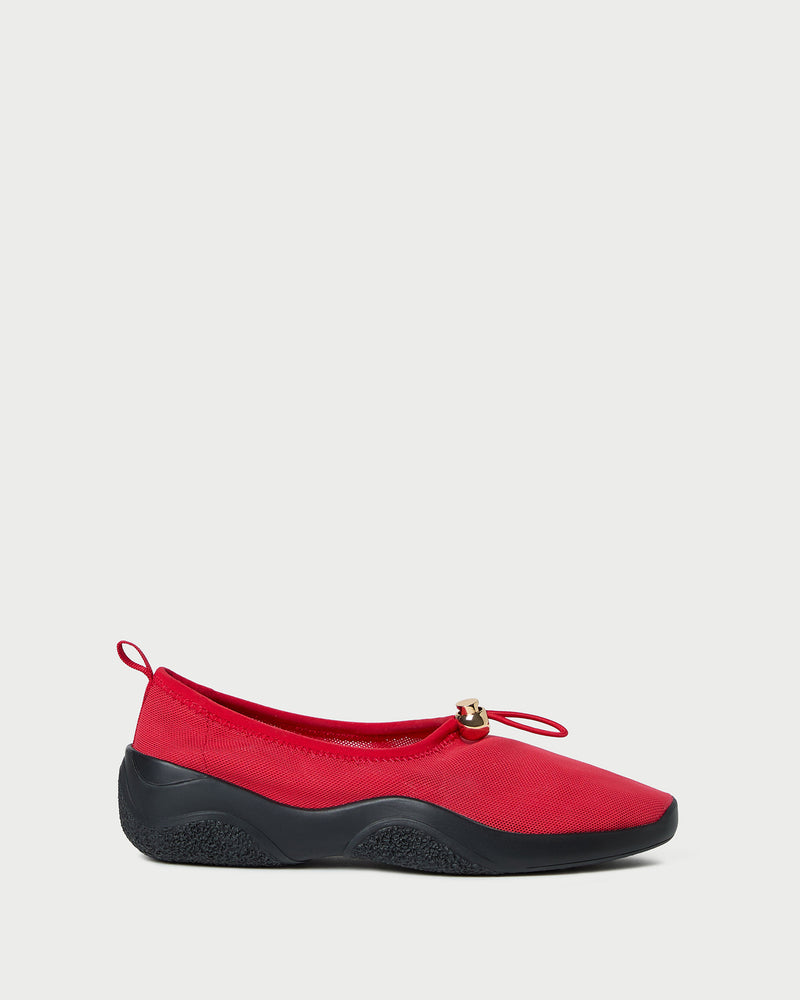 Raina Red/Black Mesh Flat in red mesh with black sole.