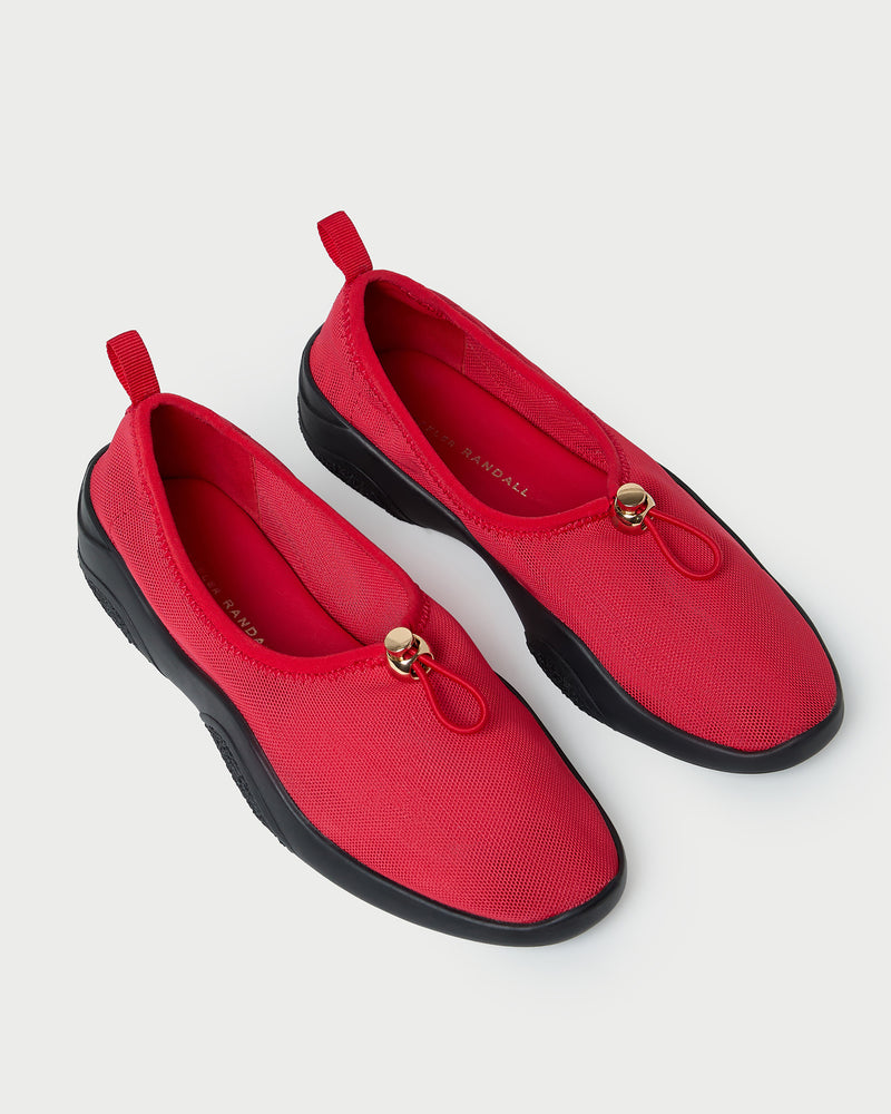 Raina Red/Black Mesh Flat in red mesh with black sole.