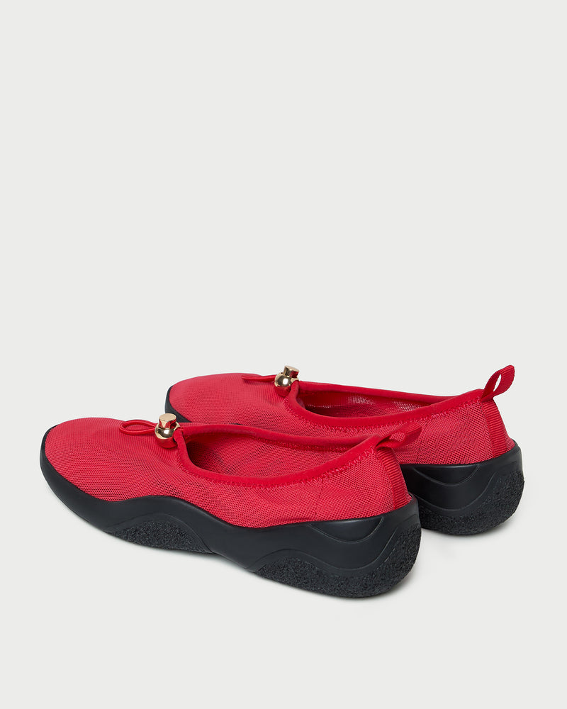 Raina Red/Black Mesh Flat in red mesh with black sole.