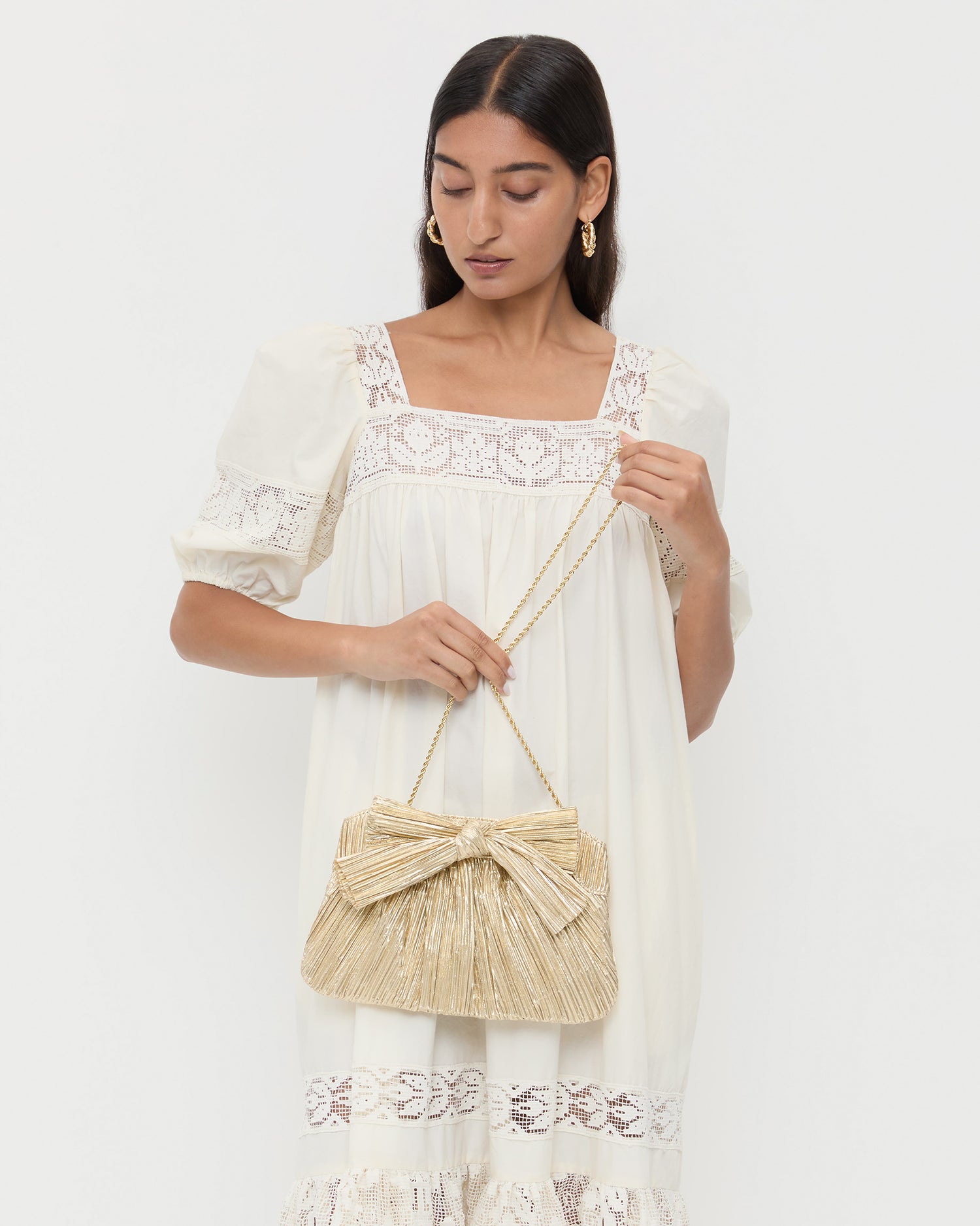 Loeffler Randall Rayne Pleated Bow Gold Clutch Loeffler Randall Rayne Pleated Bow Gold Clutch
