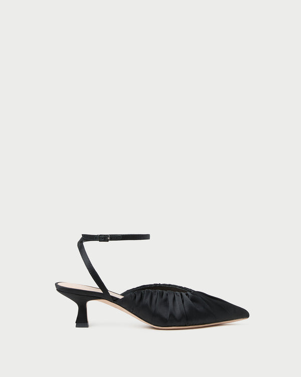 Rio Black Satin Kitten Heel in black satin.