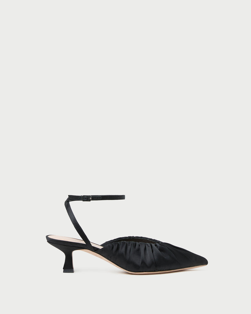 Rio Black Satin Kitten Heel in black satin.