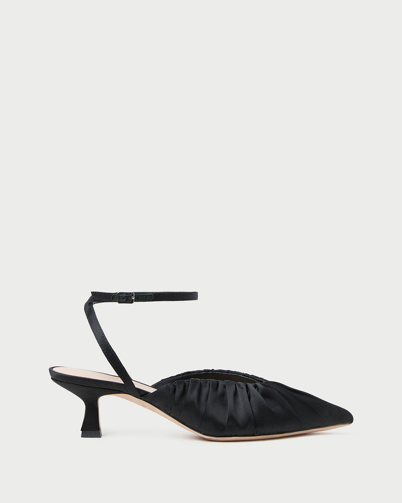 Rio Black Satin Kitten Heel in black satin.