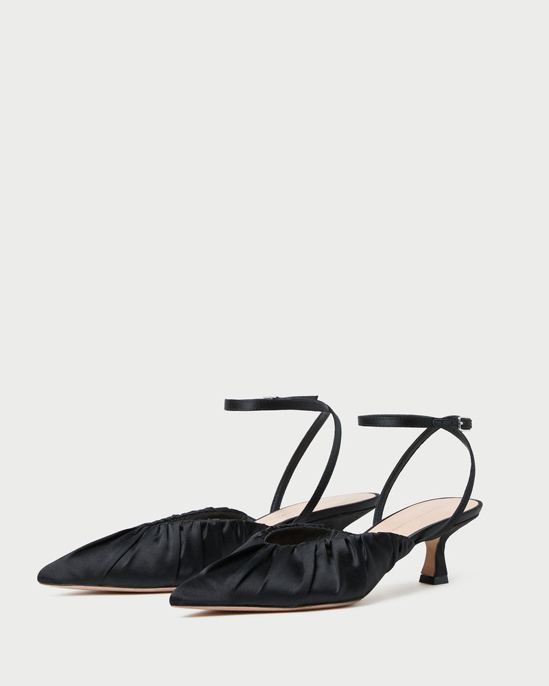 Rio Black Satin Kitten Heel in black satin.