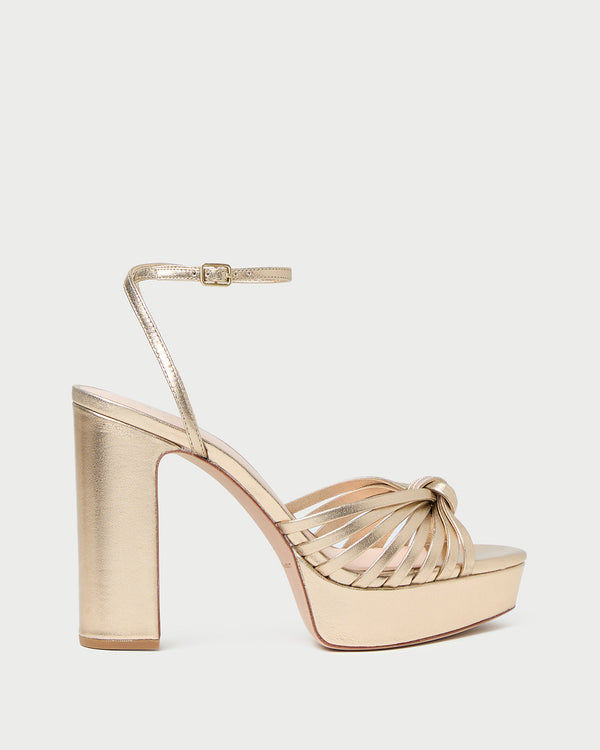 Rivka Champagne Knot Platform Sandal in metallic champagne nappa leather