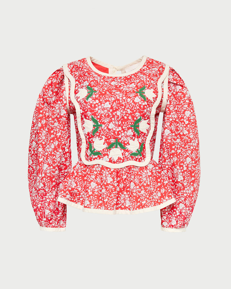 Rosa Top in red rosette floral cotton.