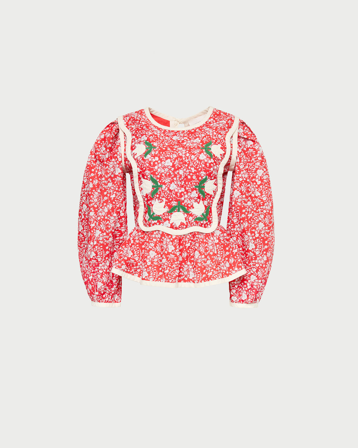 Rosa Top in red rosette floral cotton.