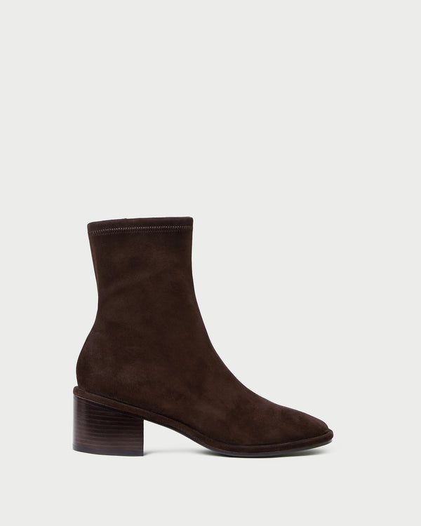 Roxy Brown Suede Ankle Bootie in brown suede.
