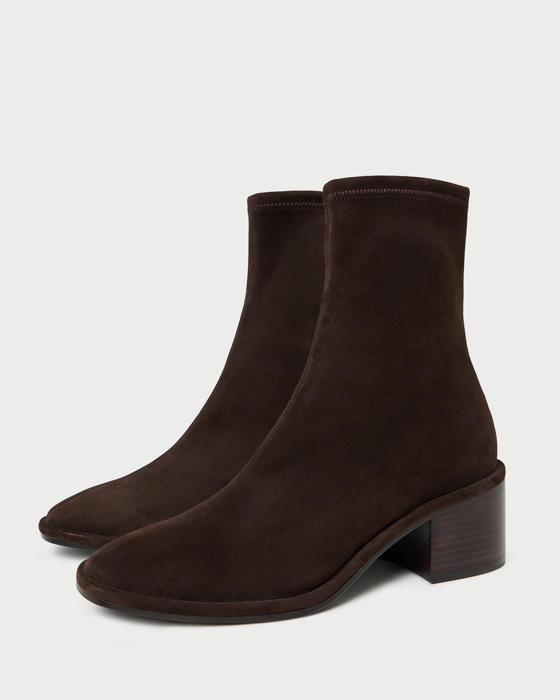Roxy Brown Suede Ankle Bootie in brown suede.