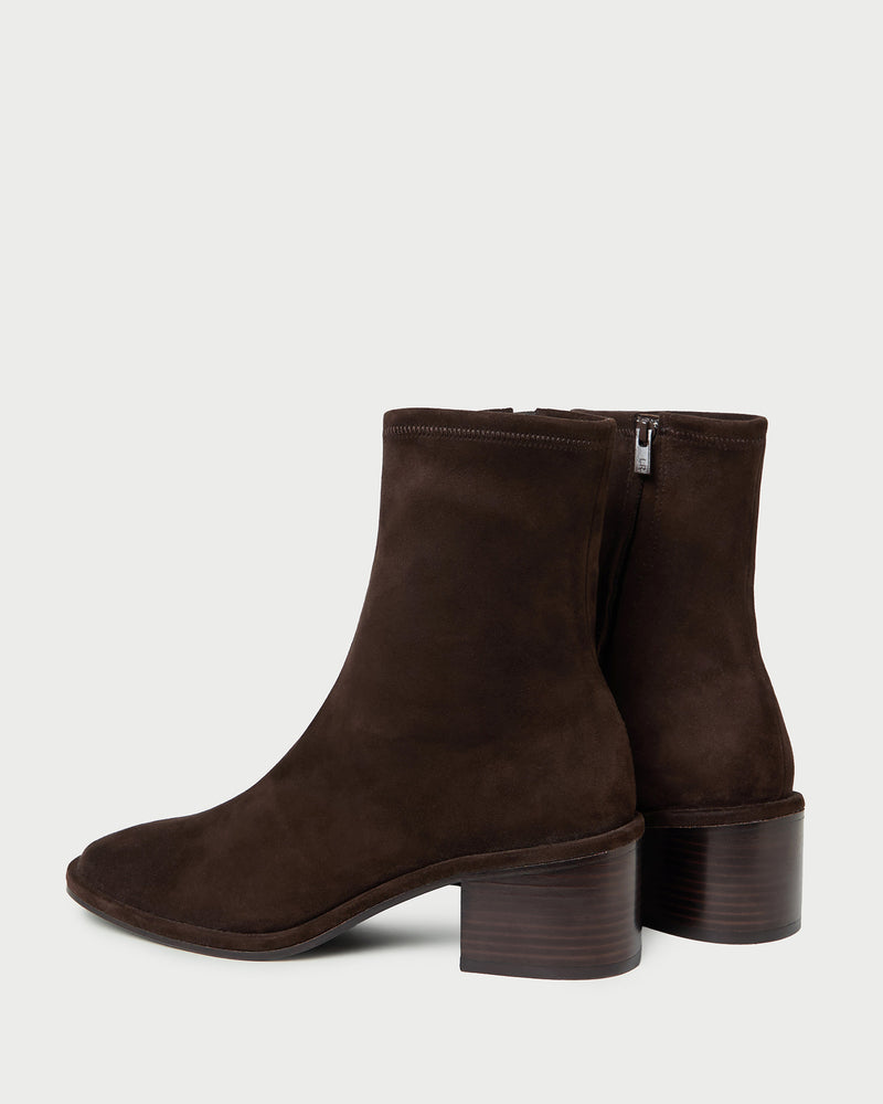 Roxy Brown Suede Ankle Bootie in brown suede.