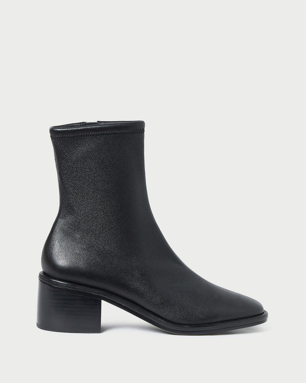 Roxy Black Leather Ankle Bootie in black leather.