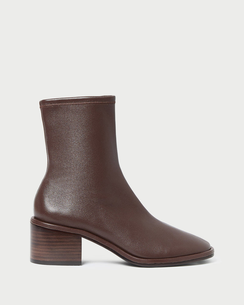Roxy Espresso Leather Ankle Bootie in brown espresso leather.