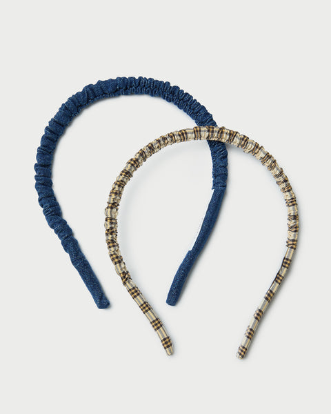 Sabine Denim/Butter Plaid Headband Set | Hair Accessories