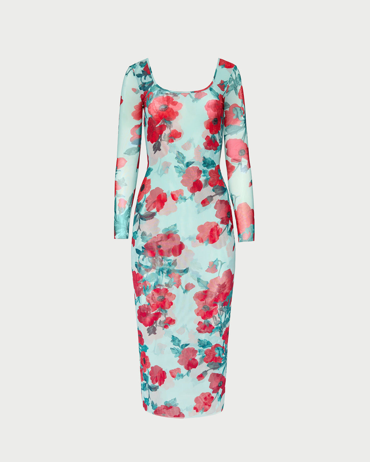 Samara Dress in mint floral mesh fabric.