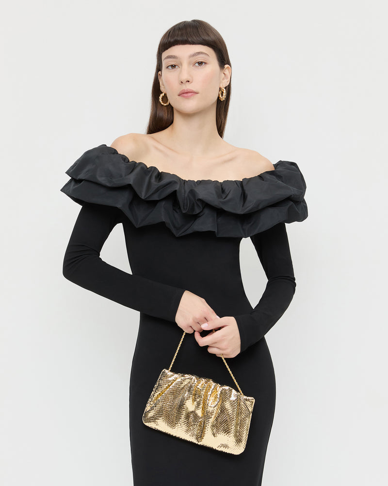 Serena Gold Snake Gathered Clutch