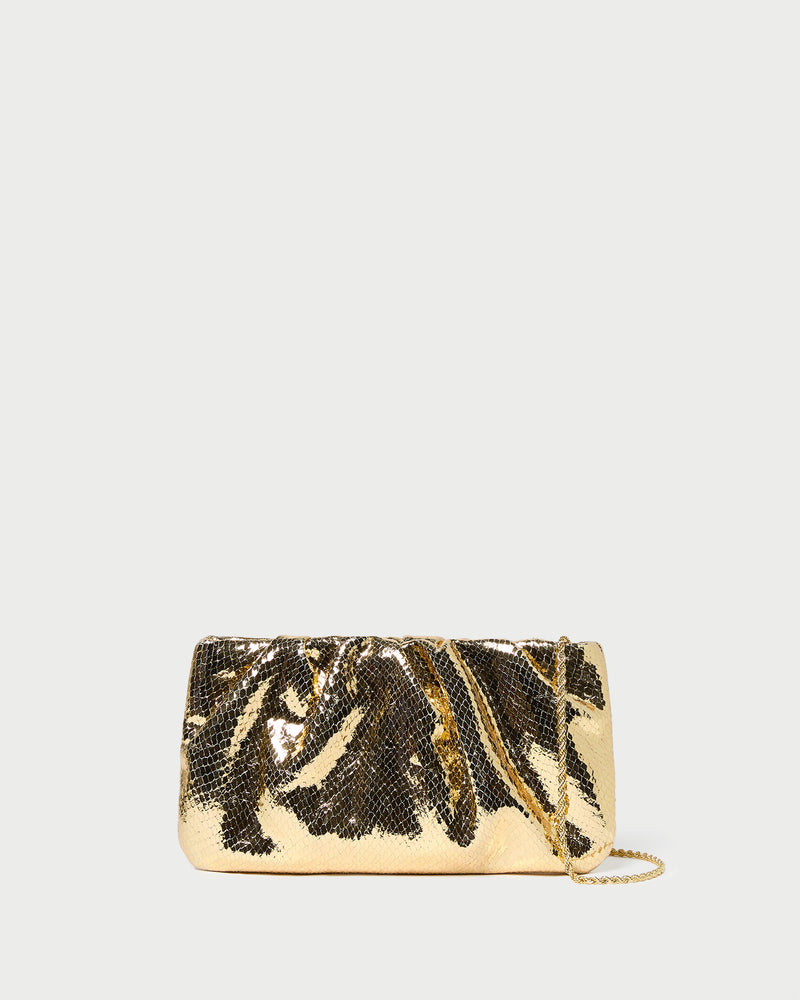 Serena Gold Snake Gathered Clutch