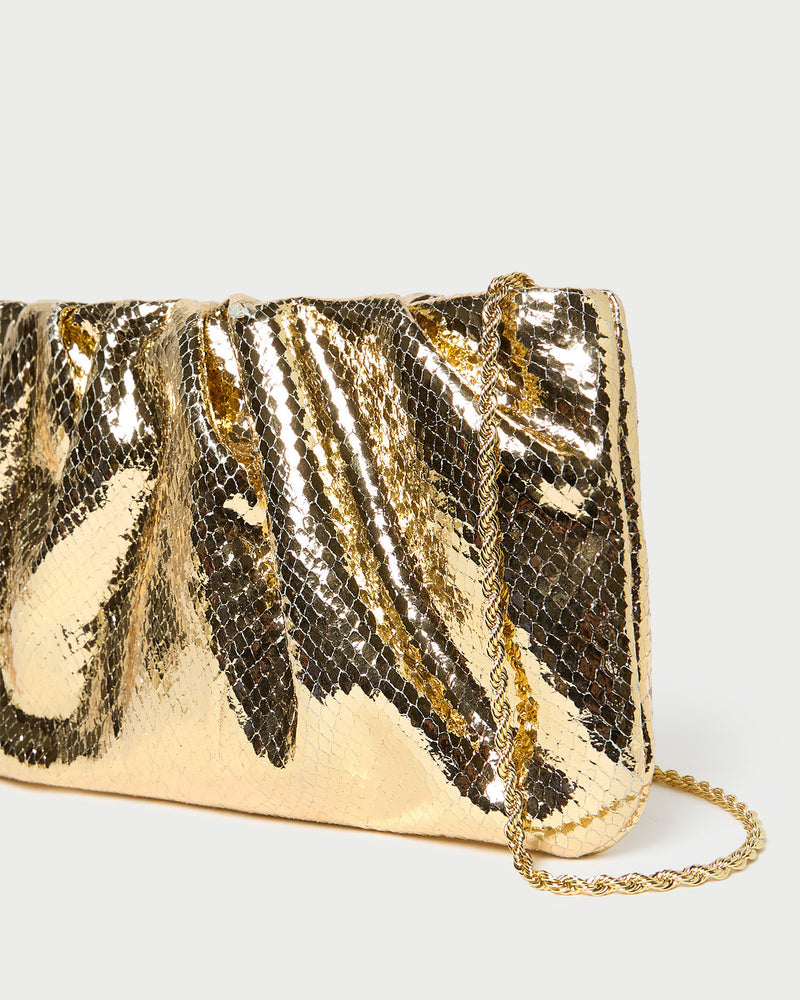 Serena Gold Snake Gathered Clutch