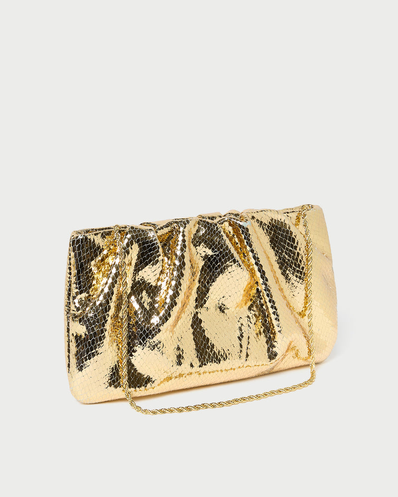 Serena Gold Snake Gathered Clutch
