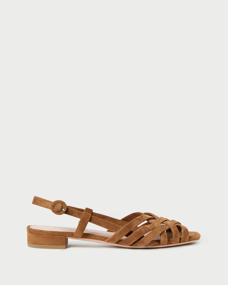 Shelly Cacao Suede Flat Sandal in cacao brown suede.