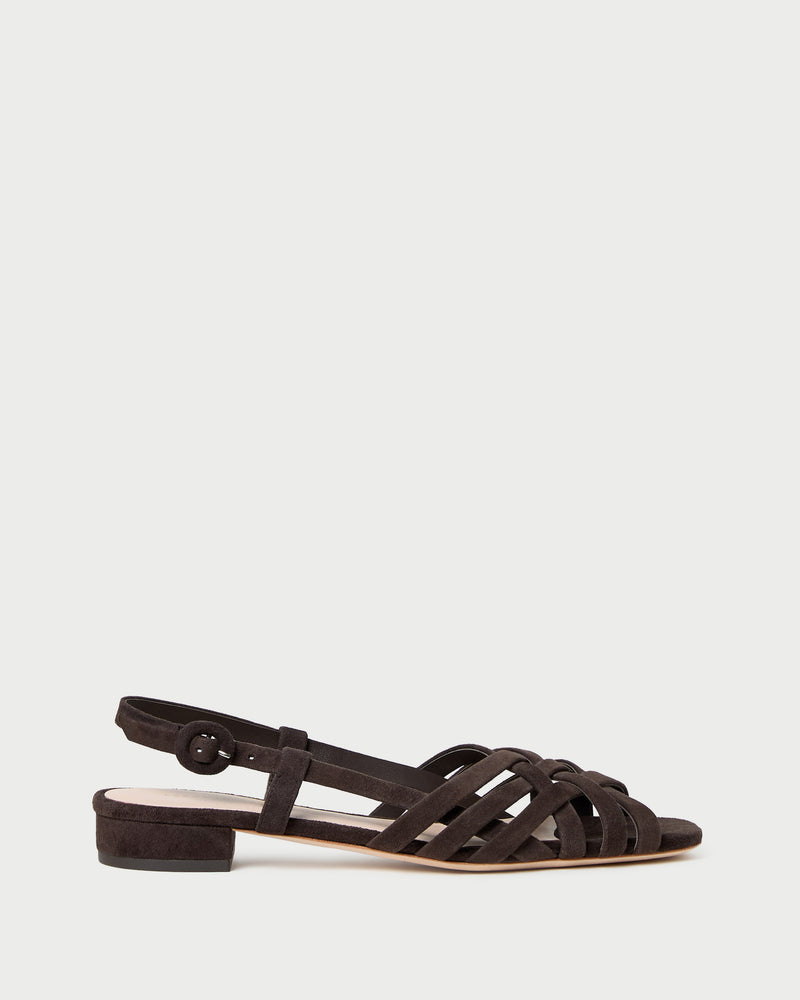 Shelly Brown Suede Flat Sandal in brown suede.
