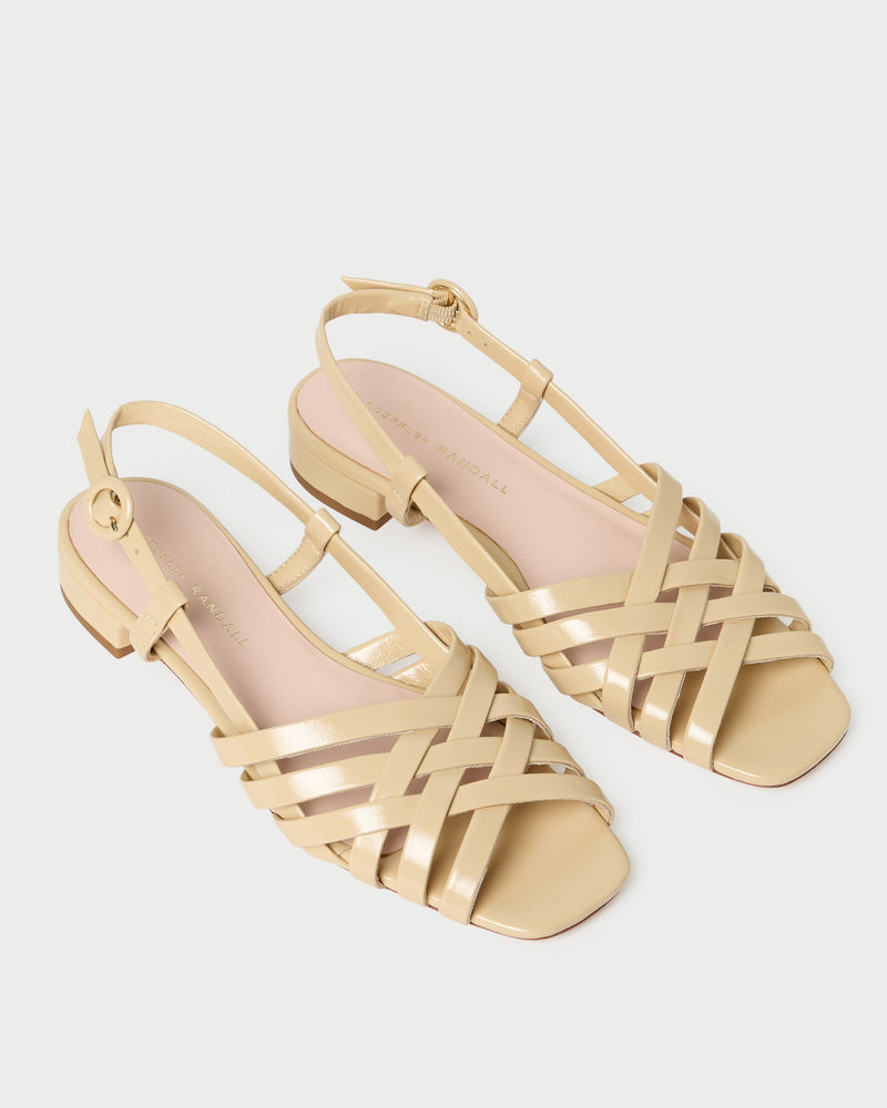 Shelly Bisque Leather Flat Sandal in bisque tan leather.