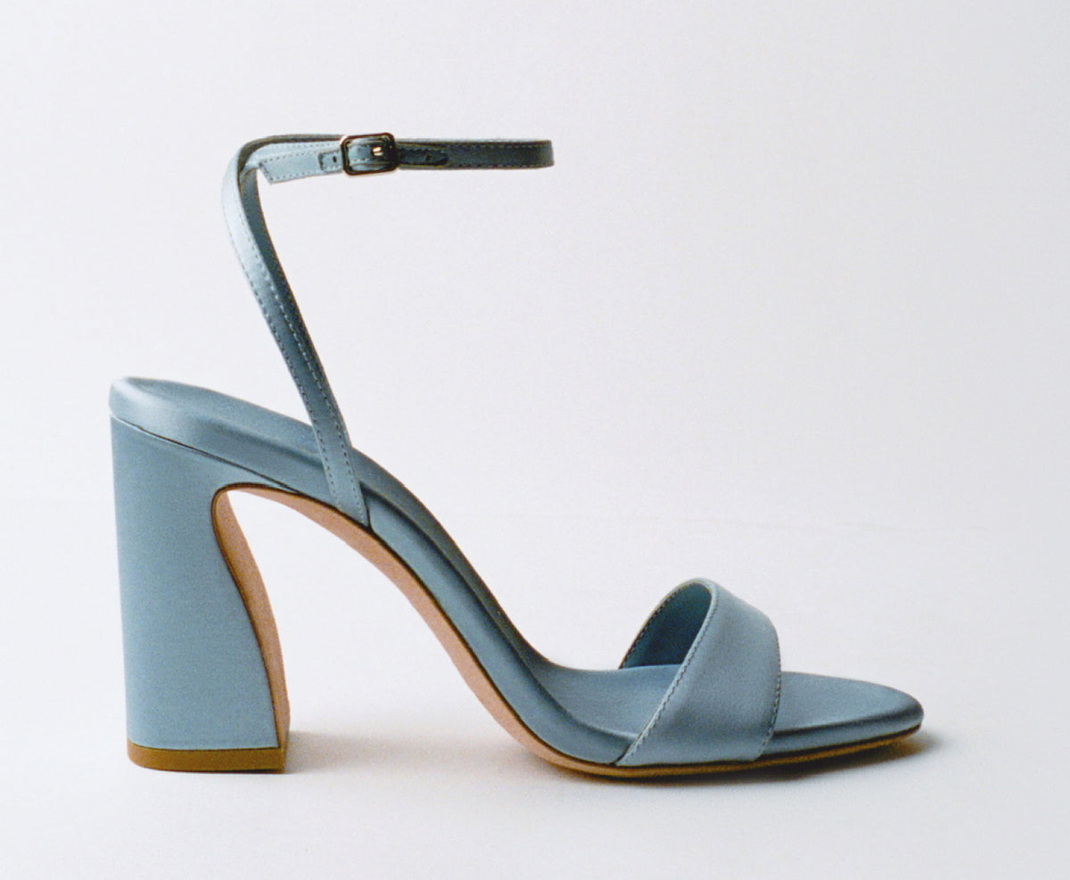 Malia Blue Satin Curved-Heel Sandal - Loeffler Randall
