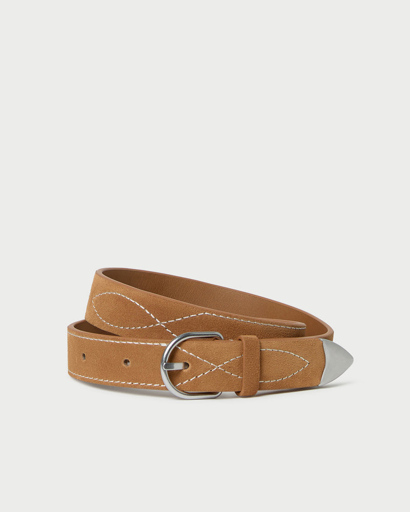 Stanton Toffee Western Belt in toffee brown suede.