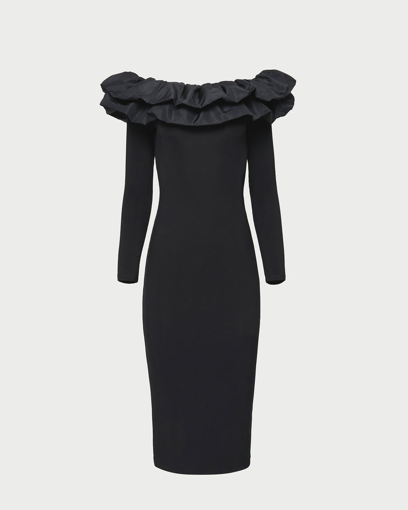 Suki Dress in black jersey fabric.