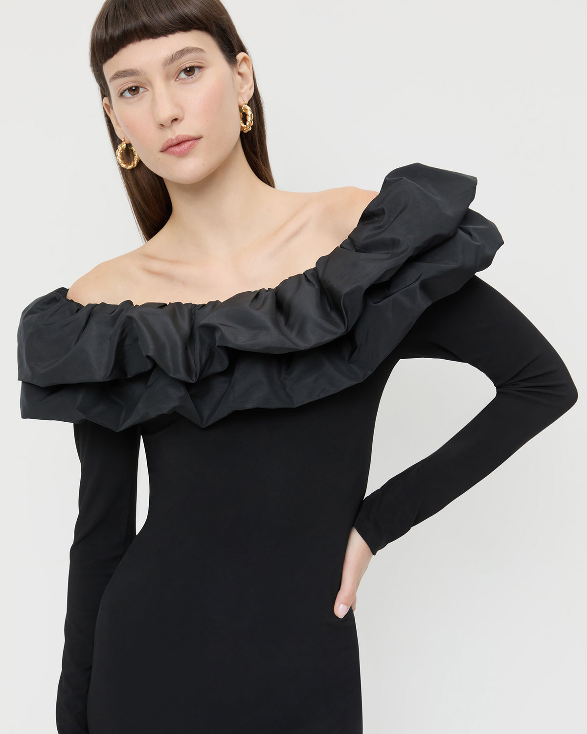 Suki Dress in black jersey fabric.