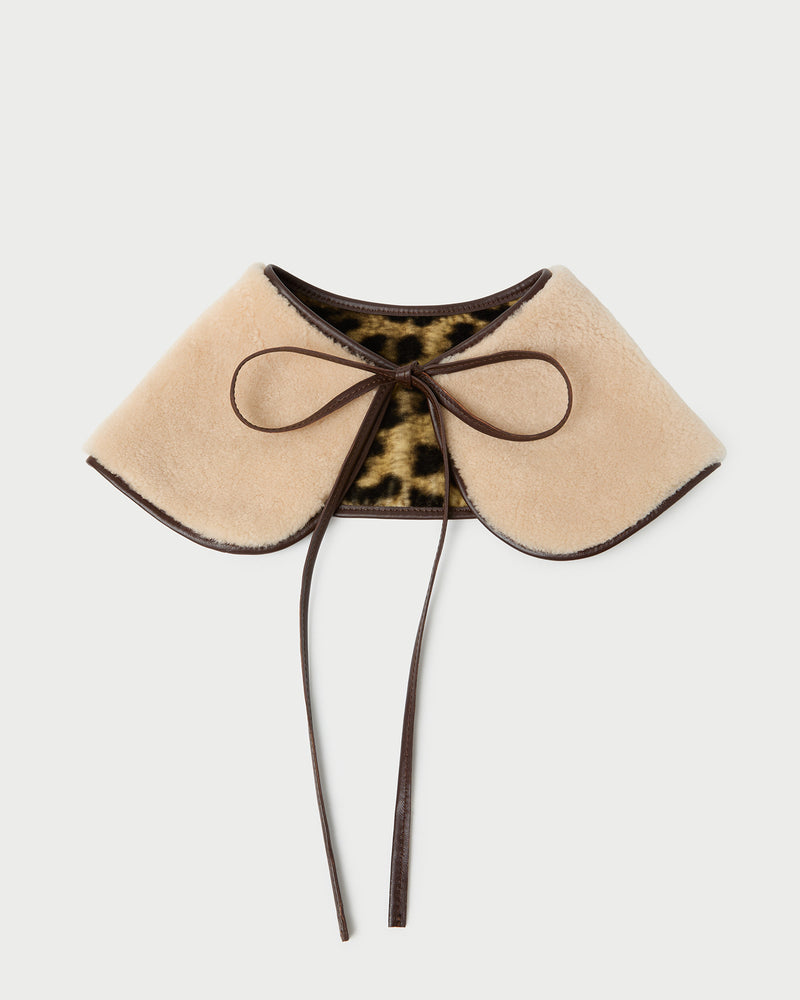 Sully Leopard Shearling Collar in natural and leopard lamb shearling.