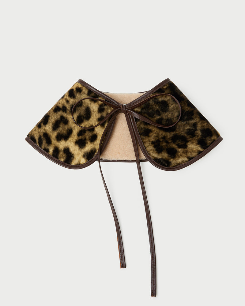 Sully Leopard Shearling Collar in natural and leopard lamb shearling.