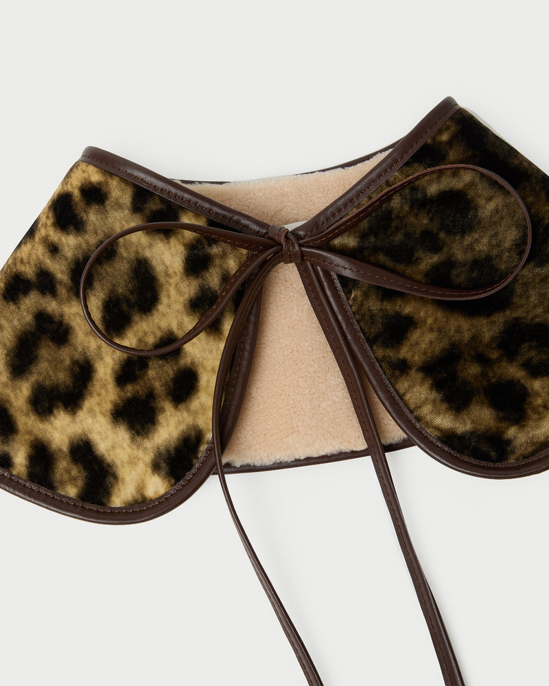 Sully Leopard Shearling Collar in natural and leopard lamb shearling.