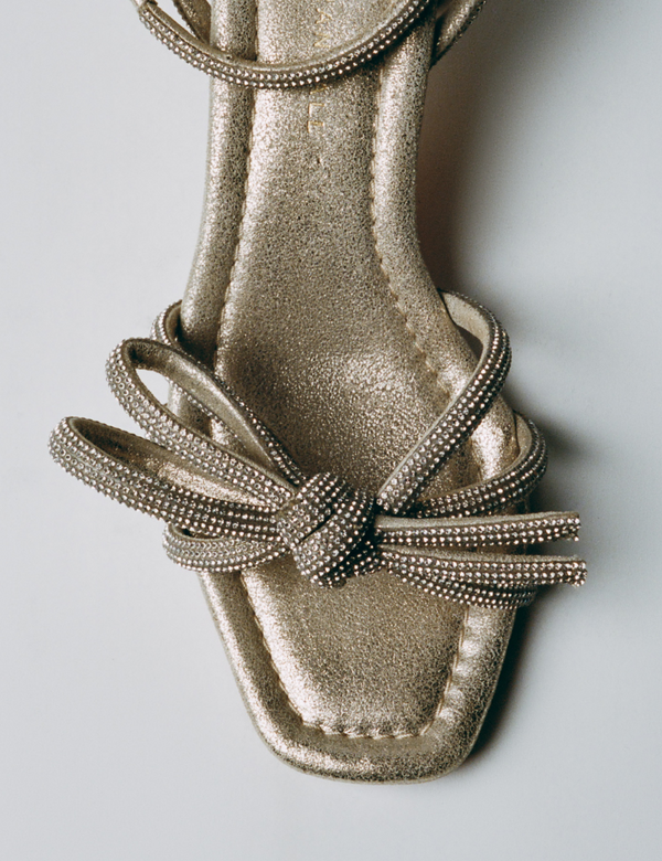 Mikel Cappuccino Bow Mid-Heel Sandal - Loeffler Randall