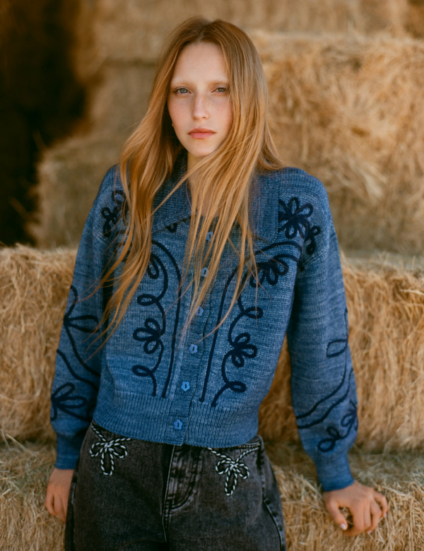 Diaz Sweater in navy wool and Magnolia Denim Pant in washed black denim - Loeffler Randall