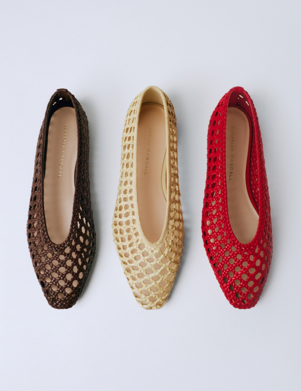 Emery Chocolate Ballet Flat, Emery Natural Crochet Ballet Flat, and Emery Red Ballet Flat - Loeffler Randall