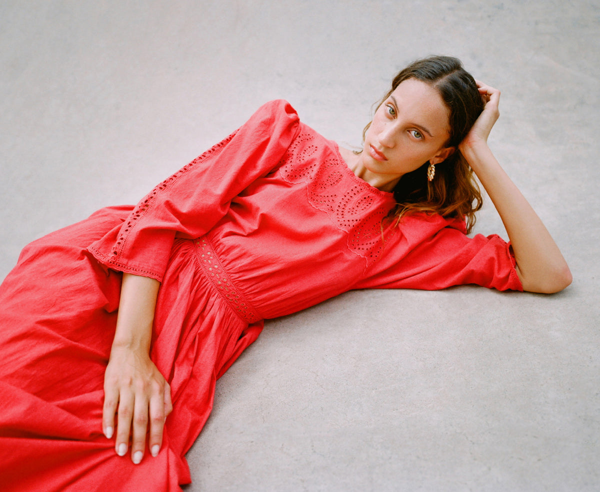 Thelma Eyelet Dress in red cotton - Loeffler Randall